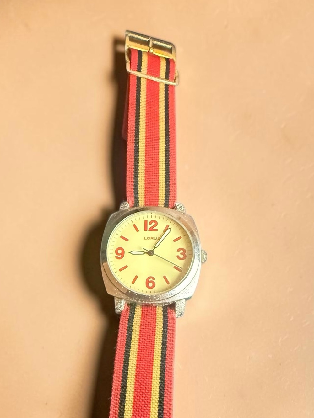 Women's Red & Cream Nylon Strap Watch - Picture 2 of 3